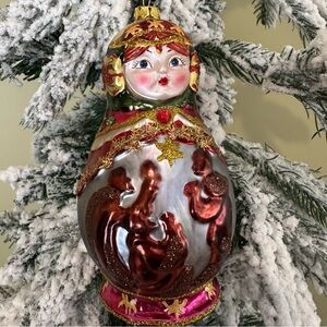 Festive Russian Doll Blown Glass Christmas Tree Ornament Nativity Scene